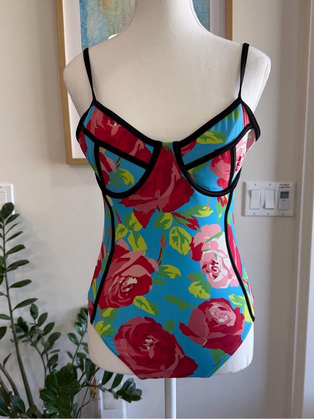Vintage Betsey Johnson Floral Underwire One-Piece Swimsuit